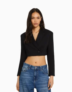 BERSHKA Blazer tailoring cropped serge Rose Sale