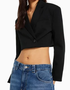BERSHKA Blazer tailoring cropped serge Rose Sale