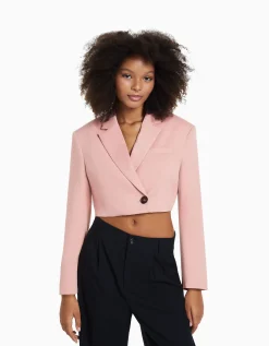 BERSHKA Blazer tailoring cropped serge Rose Hot