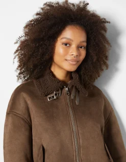 BERSHKA Blouson aviateur double face Marron Hot