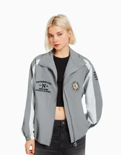 BERSHKA Blouson bandes contrastes Marine Sale