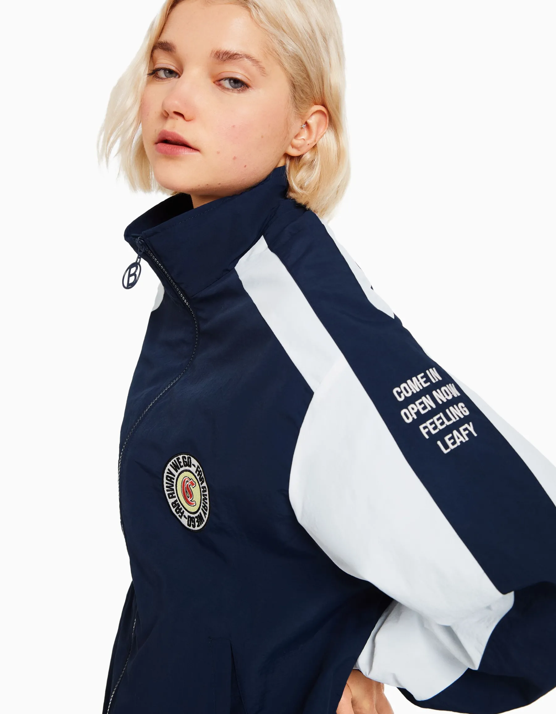BERSHKA Blouson bandes contrastes Marine Discount