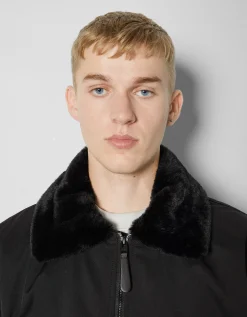 BERSHKA Blouson bomber col fourrure Noir Sale