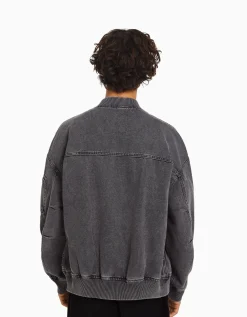 BERSHKA Blouson bomber coton Bleu clair Store