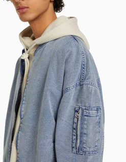 BERSHKA Blouson bomber coton Bleu clair Sale