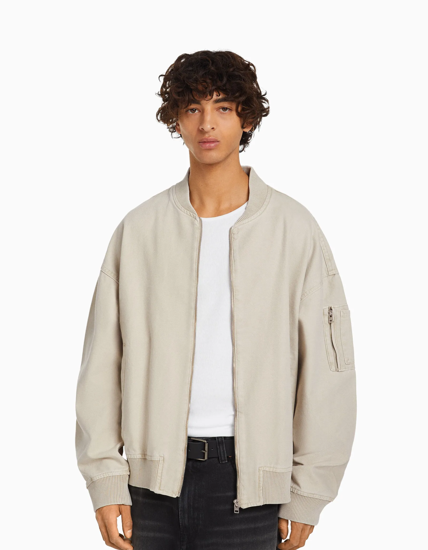 BERSHKA Blouson bomber coton Bleu clair Shop