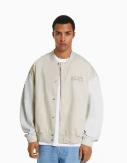 BERSHKA Blouson bomber denim fil contraste Noir Outlet