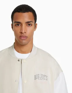 BERSHKA Blouson bomber denim fil contraste Noir Outlet