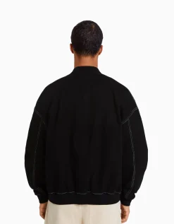 BERSHKA Blouson bomber denim fil contraste Noir Best