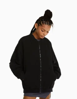 BERSHKA Blouson bomber gathering Noir Online