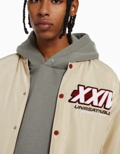 BERSHKA Blouson bomber matelassé imprimé Vert Outlet