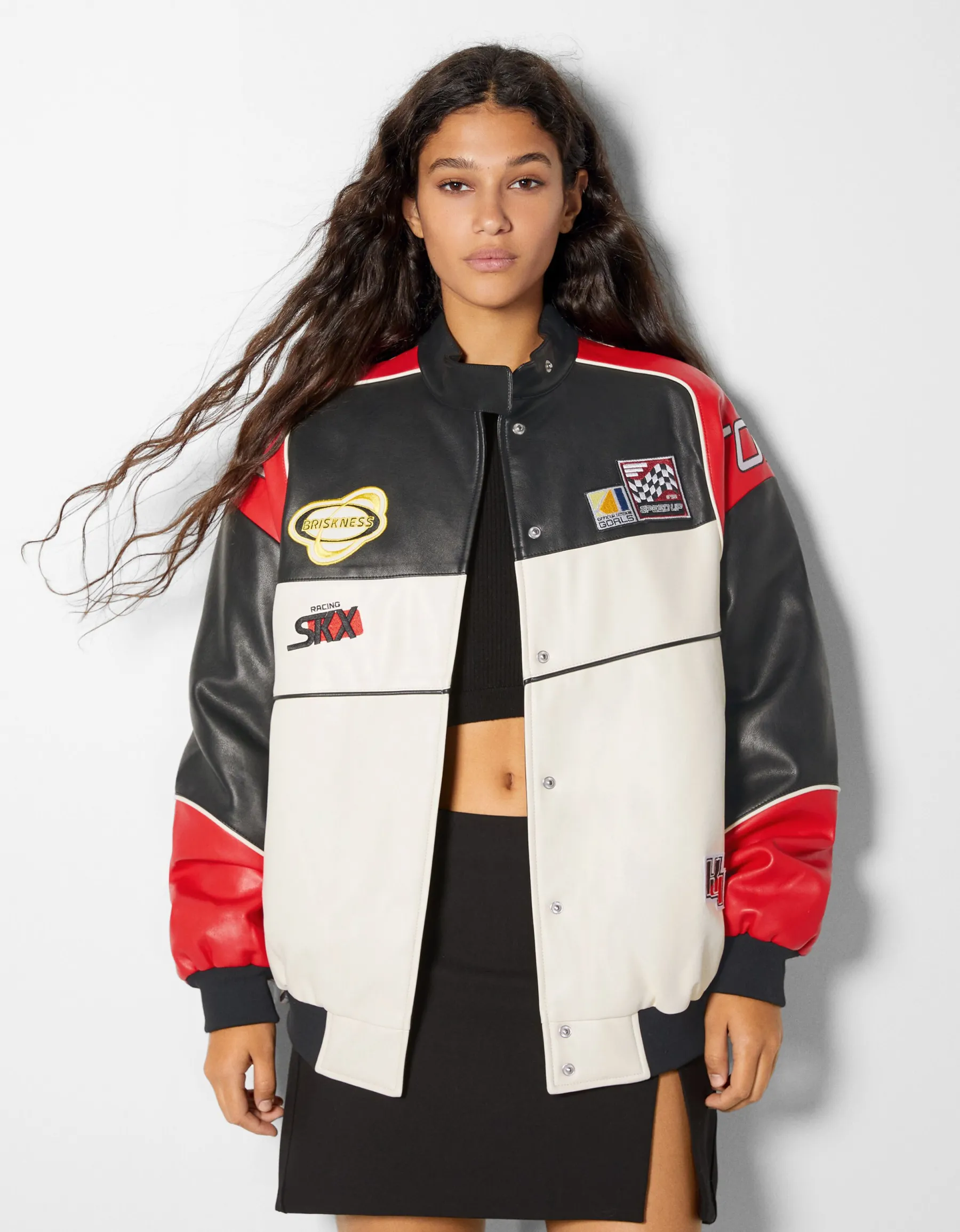 BERSHKA Blouson bomber similicuir racing Rouge Best Sale