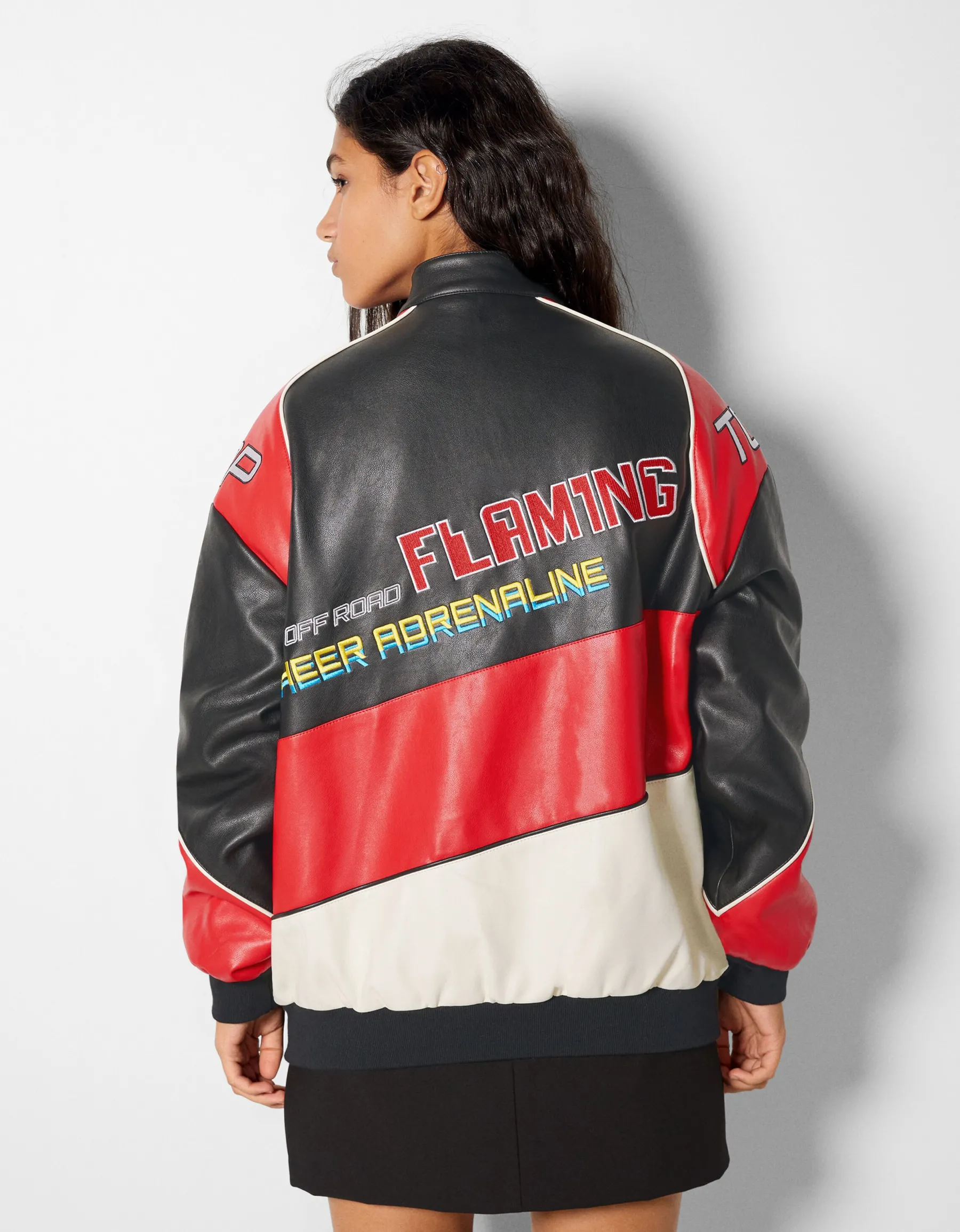 BERSHKA Blouson bomber similicuir racing Rouge Best Sale