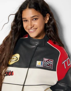 BERSHKA Blouson bomber similicuir racing Rouge Best Sale