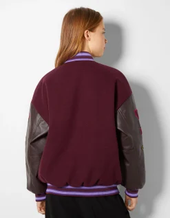 BERSHKA Blouson bomber varsity Rouge Shop