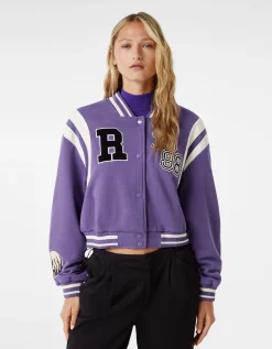 BERSHKA Blouson cropped varsity Violet Store