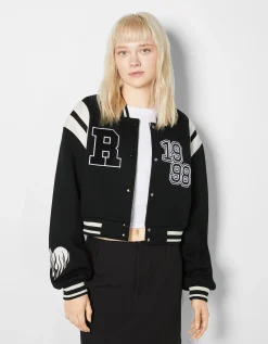 BERSHKA Blouson cropped varsity Violet Best