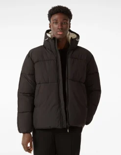 BERSHKA Blouson doudoune capuche Blanc Store
