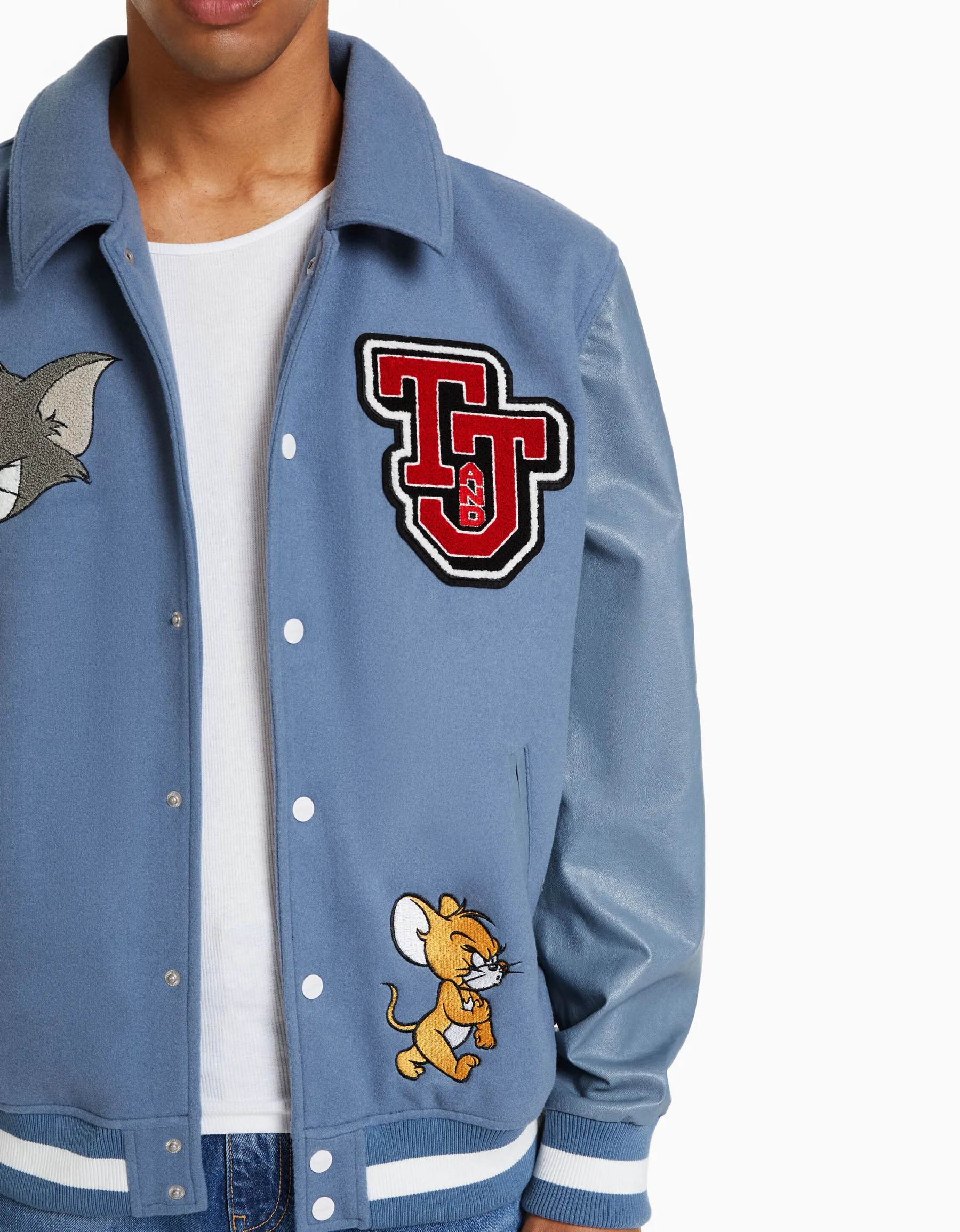 BERSHKA Blouson empiècements Tom & Jerry Bleu Shop