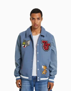BERSHKA Blouson empiècements Tom & Jerry Bleu New