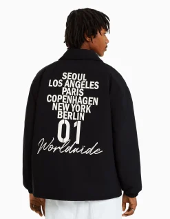 BERSHKA Blouson imprimé dos Camel Online