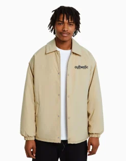 BERSHKA Blouson imprimé dos Camel Sale
