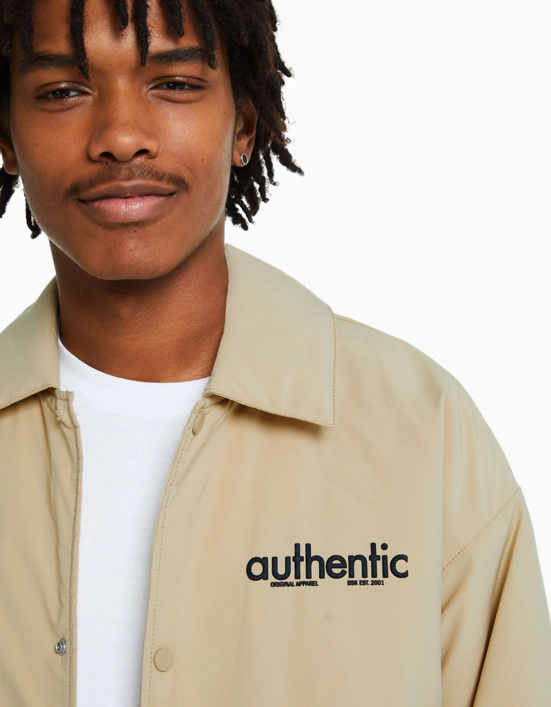 BERSHKA Blouson imprimé dos Camel Sale