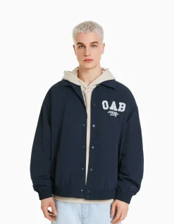 BERSHKA Blouson léger effet nylon Marine Cheap