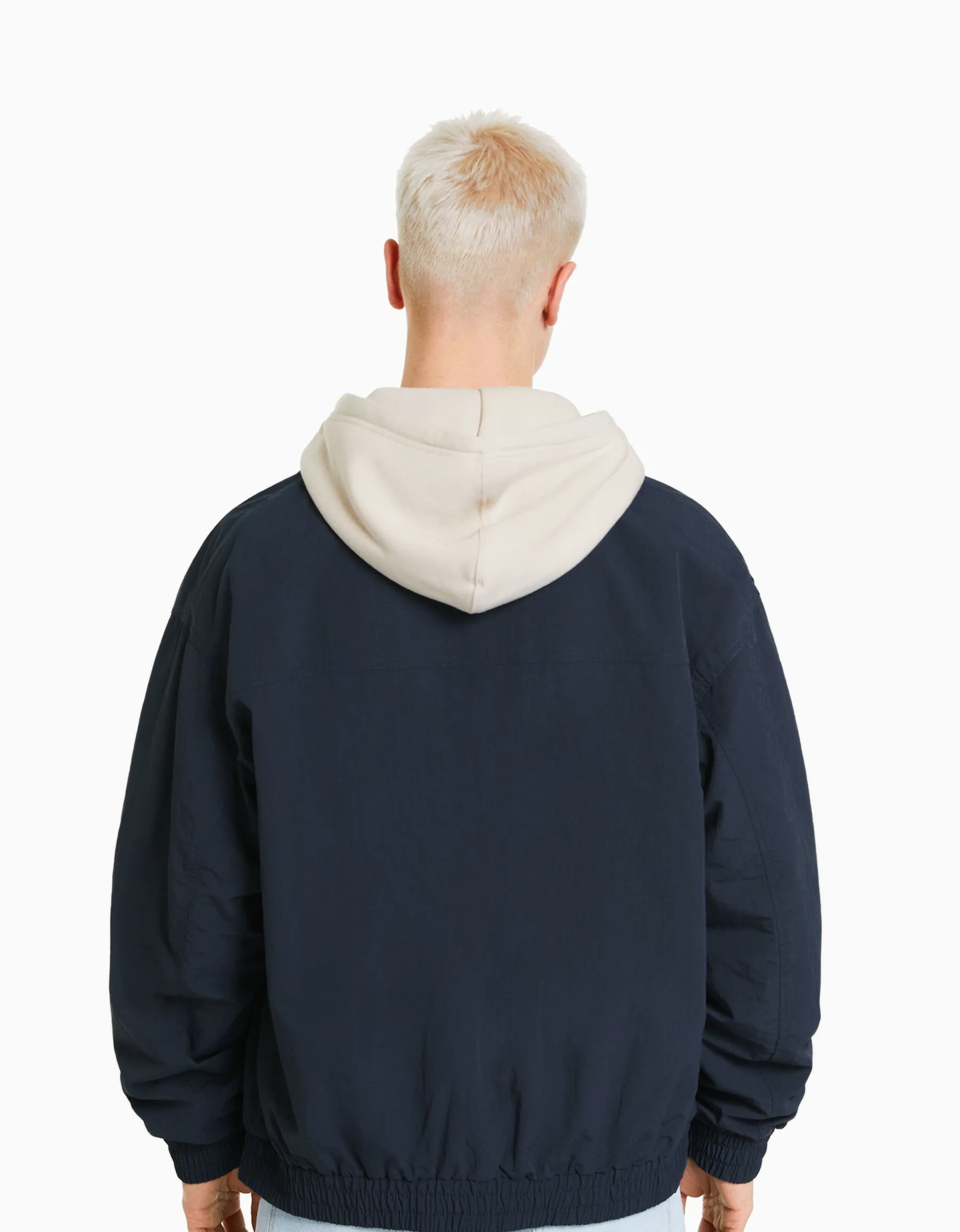 BERSHKA Blouson léger effet nylon Marine Cheap