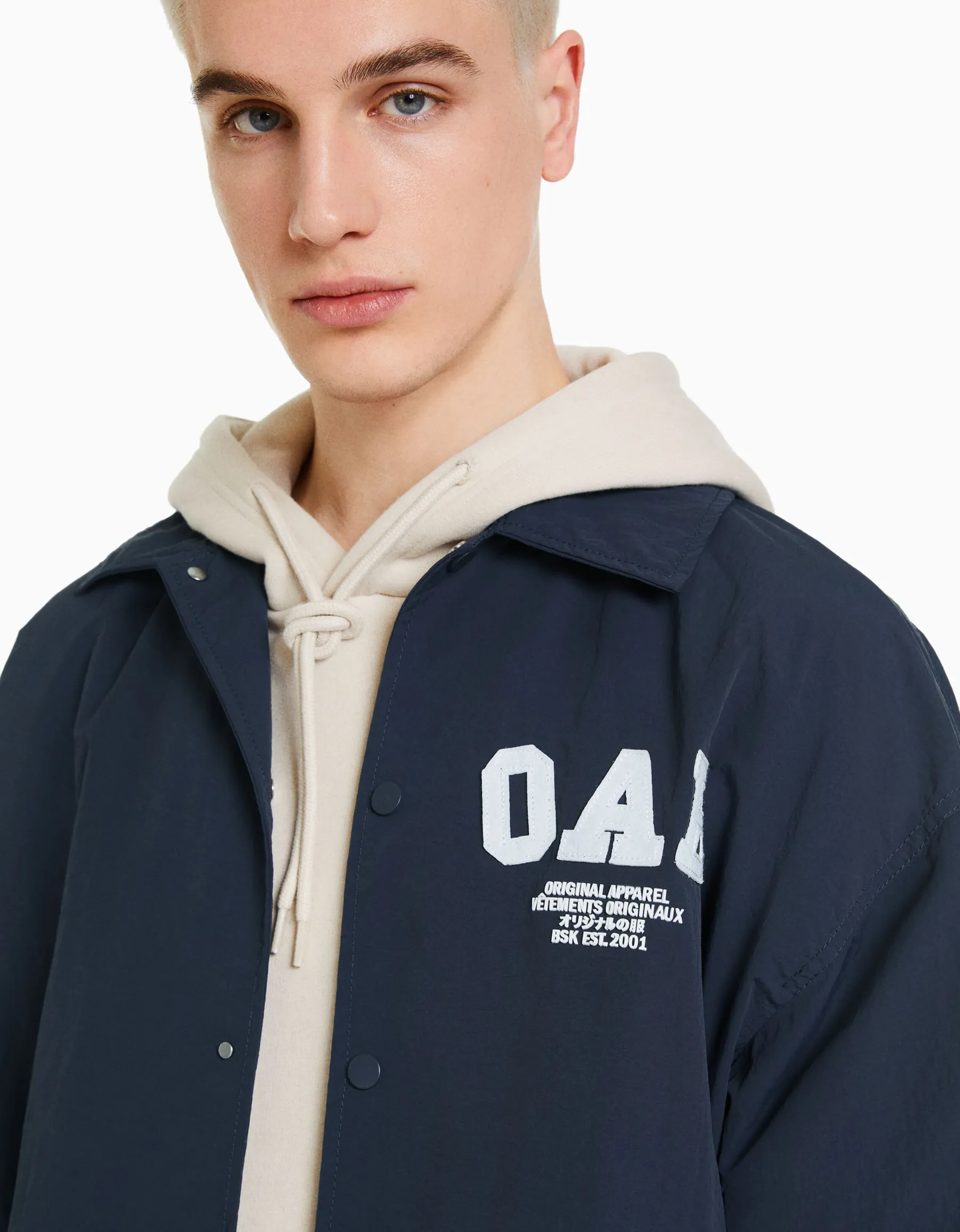 BERSHKA Blouson léger effet nylon Marine Cheap