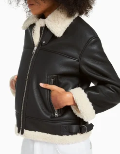 BERSHKA Blouson long double face similicuir Noir Online