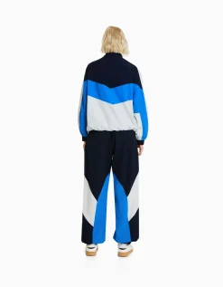 BERSHKA Blouson oversize effet nylon color block Bleu Hot