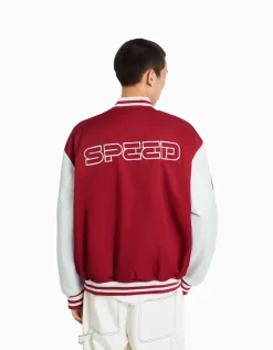 BERSHKA Blouson racing effet nylon Rouge New