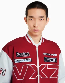 BERSHKA Blouson racing effet nylon Rouge New
