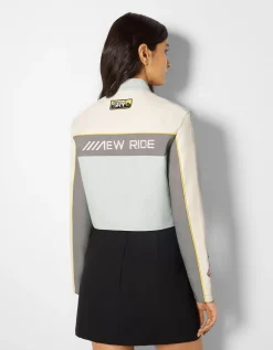 BERSHKA Blouson racing similicuir Bleu Fashion