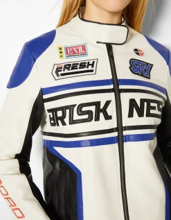 BERSHKA Blouson racing similicuir Bleu Best Sale