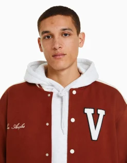 BERSHKA Blouson suédine empiècement Noir Sale