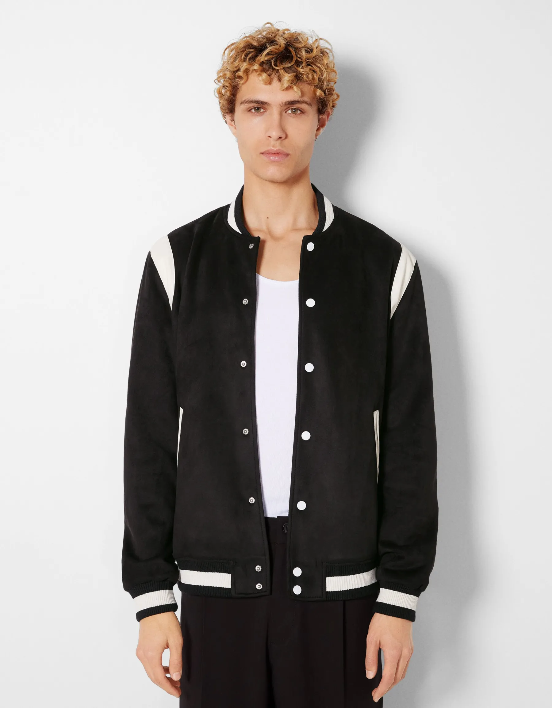 BERSHKA Blouson suédine et similicuir Écru Clearance
