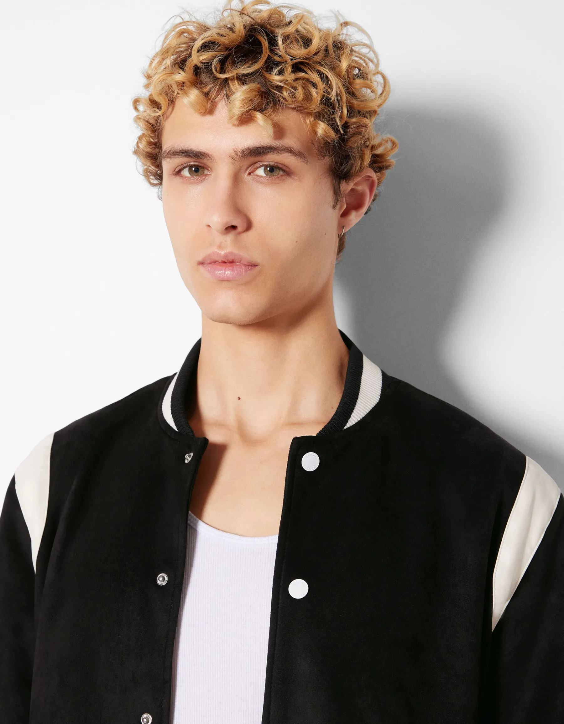 BERSHKA Blouson suédine et similicuir Écru Clearance