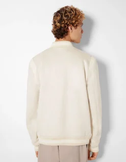 BERSHKA Blouson suédine et similicuir Écru Fashion
