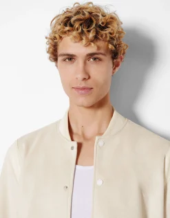 BERSHKA Blouson suédine et similicuir Écru Fashion
