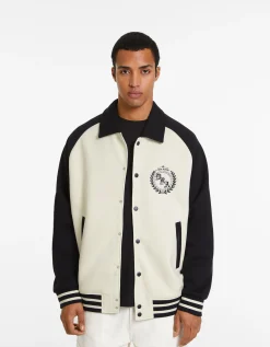 BERSHKA Blouson tissu contraste Camel Shop