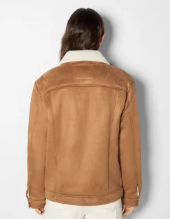 BERSHKA Blouson trucker suédine doublure Camel Clearance