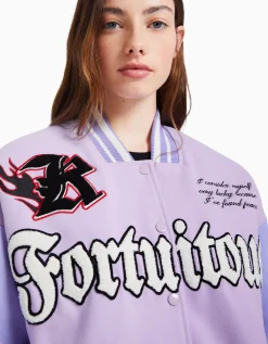 BERSHKA Blouson varsity Violet Clearance