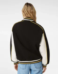 BERSHKA Blouson varsity Noir Discount