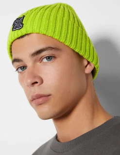 BERSHKA Bonnet broderie funny Lime Flash Sale