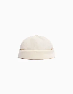 BERSHKA Bonnet court bord-côte Écru Discount
