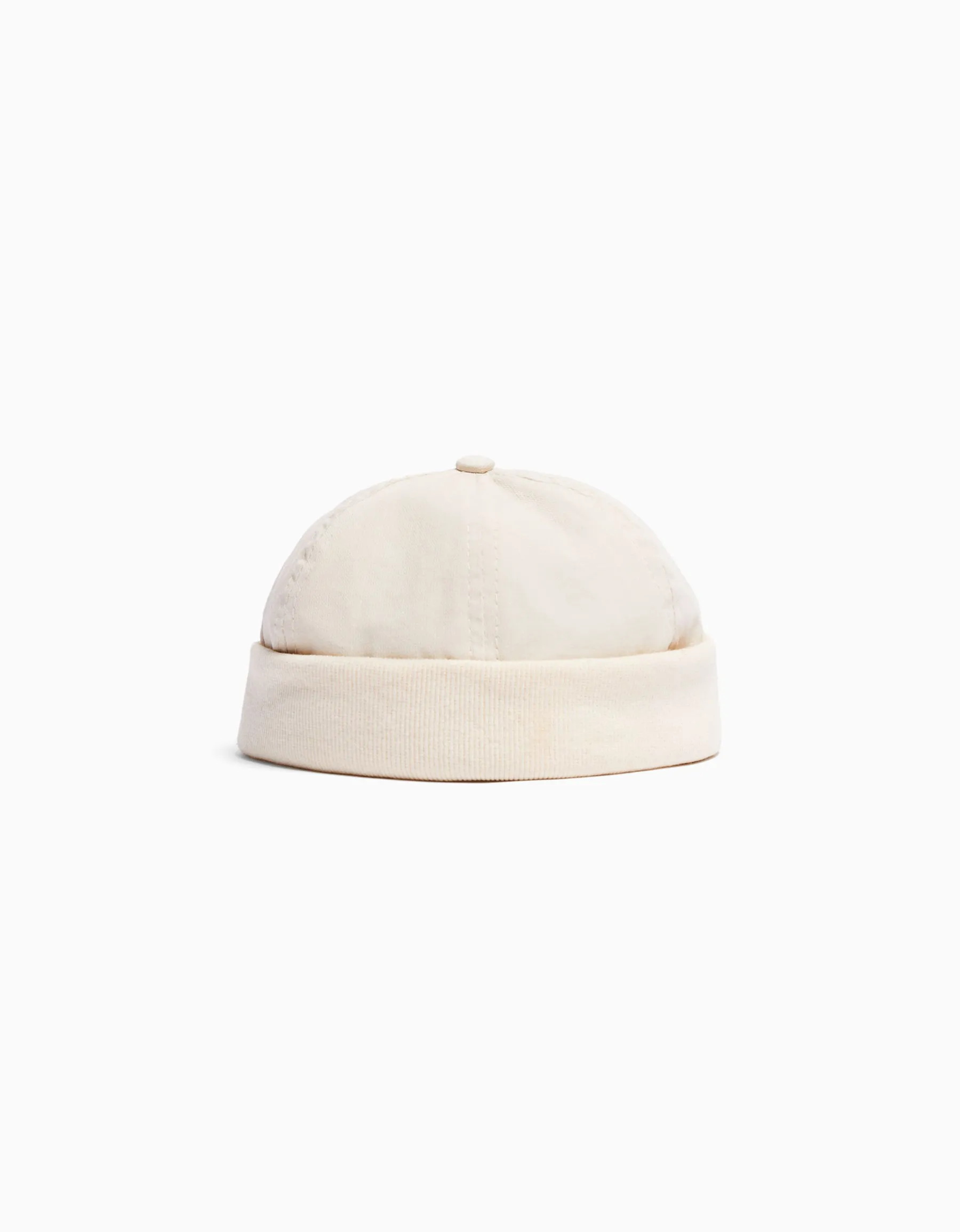 BERSHKA Bonnet court bord-côte Écru Discount