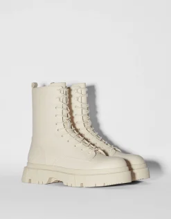 BERSHKA Bottes à lacets semelle crantée homme Écru Shop