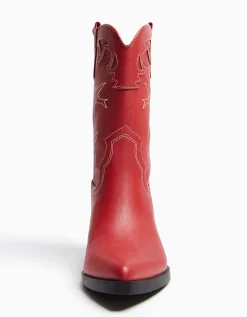 BERSHKA Bottes à talon style cowboy Rouge Fashion